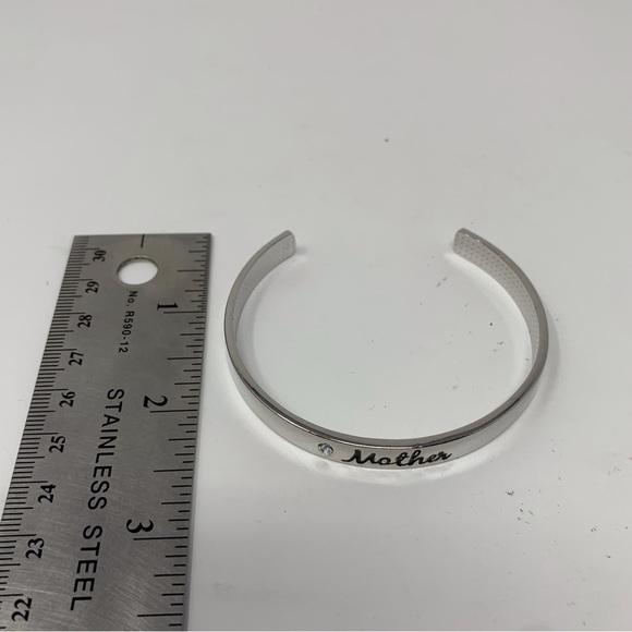 Mother Silver Toned with Rhinestone Sparkle Classic Cuff Bracelet - Picture 8 of 10